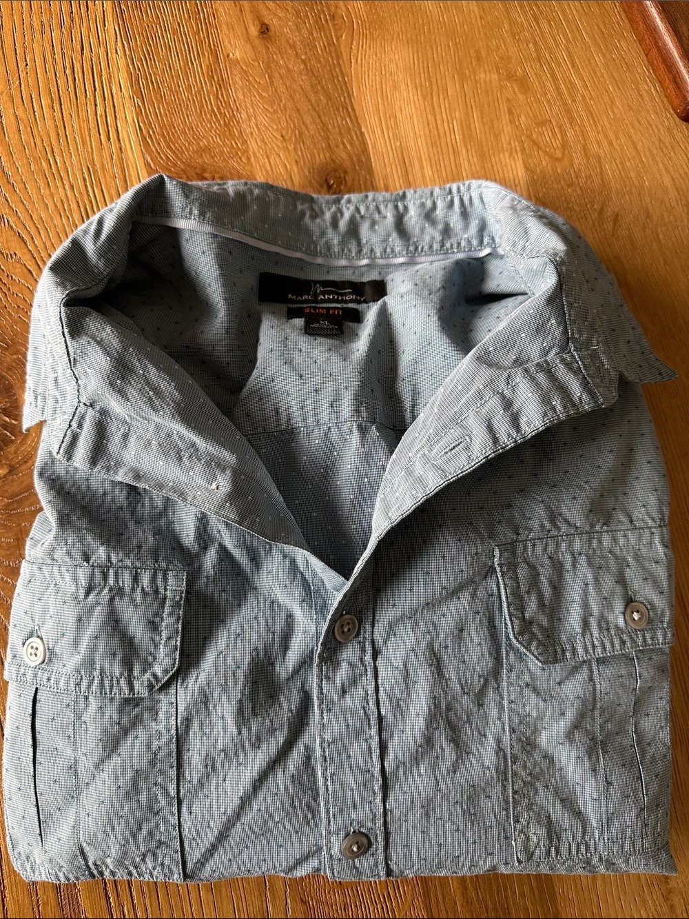 Marc Anthony Light Blue Men's Shirt Jacket with Chest Pockets